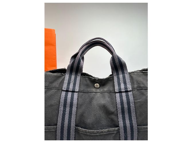 Tote vintage Hermès Canvas Nero Grigio Argento - vista 4