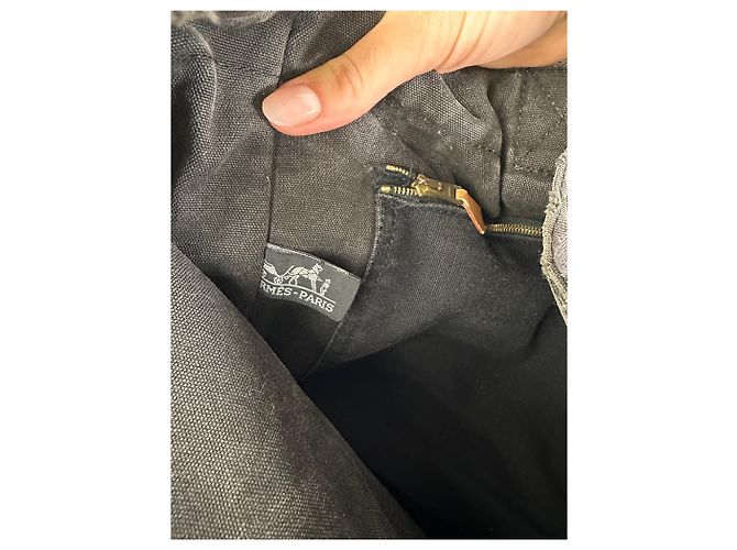 Tote vintage Hermès Canvas Nero Grigio Argento - vista 5