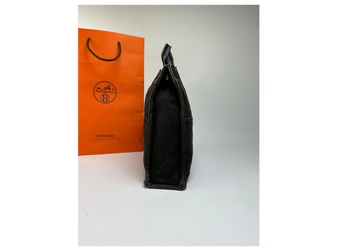 Tote vintage Hermès Canvas Nero Grigio Argento - vista 6