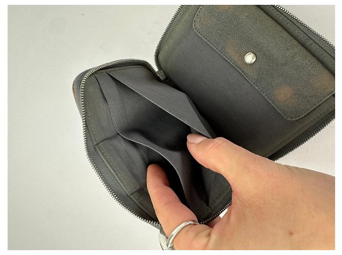 Vintage Hermès Canvas Zip Wallet Tan Grey Black Silver - Ansicht 10