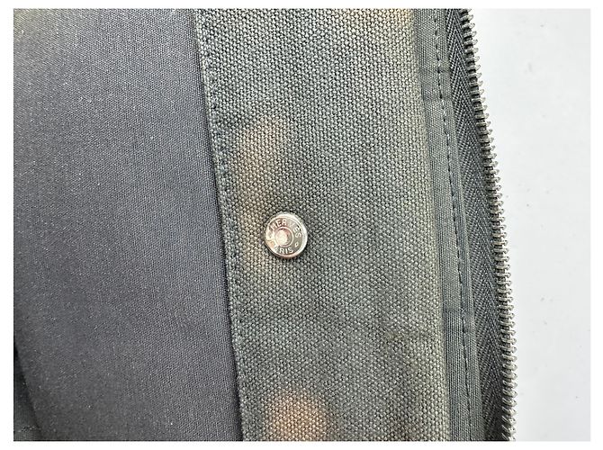 Vintage Hermès Canvas Zip Wallet Tan Grey Black Silver - Ansicht 12