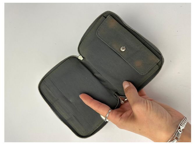 Vintage Hermès Canvas Zip Wallet Tan Grey Black Silver - Ansicht 3