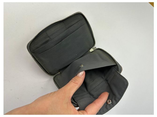 Vintage Hermès Canvas Zip Wallet Tan Grey Black Silver - Ansicht 5