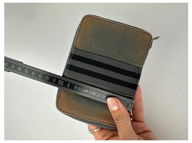 Vintage Hermès Canvas Zip Wallet Tan Grey Black Silver - Ansicht 6