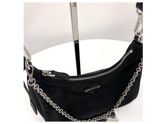 Prada Borsa Hobo Crossbody in Nylon Multi Tessuto Nera - vista 6