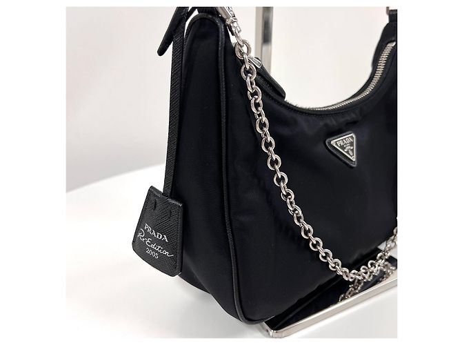 Prada Borsa Hobo Crossbody in Nylon Multi Tessuto Nera - vista 8