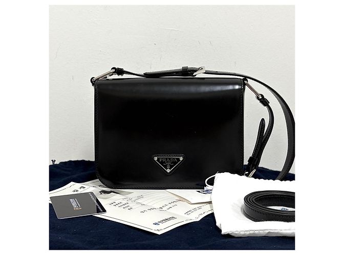 Prada Borsa a spalla e crossbody con logo triangolare spazzolato Nero - vista 5