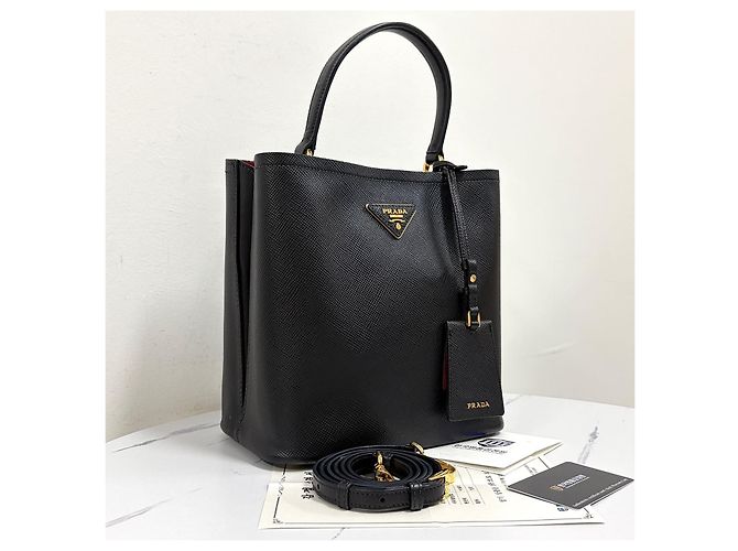 Prada Borsa Tote Pannier in Saffiano Borsa a Tracolla Nero - vista 5