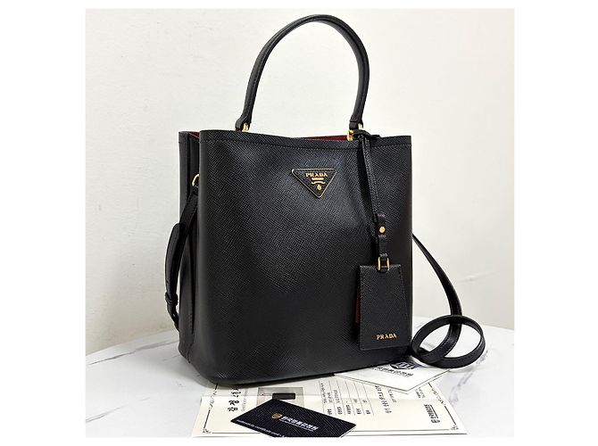 Prada Borsa Tote Pannier in Saffiano Borsa a Tracolla Nero - vista 7