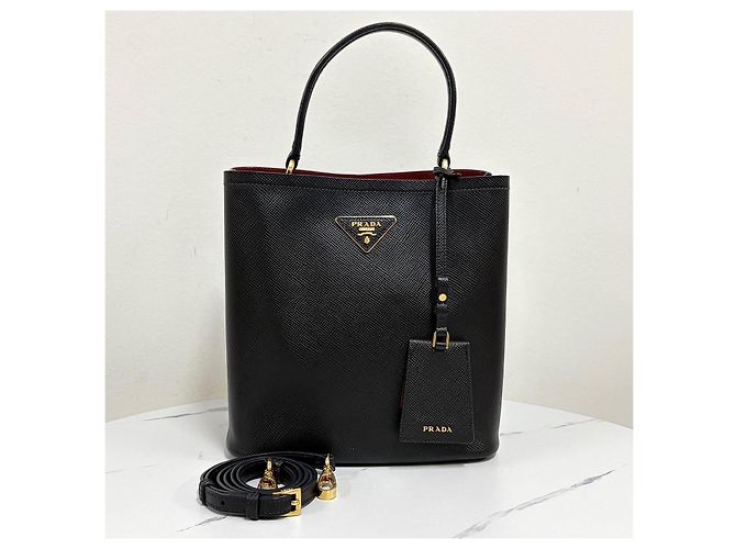Prada Borsa Tote Pannier in Saffiano Borsa a Tracolla Nero - vista 8