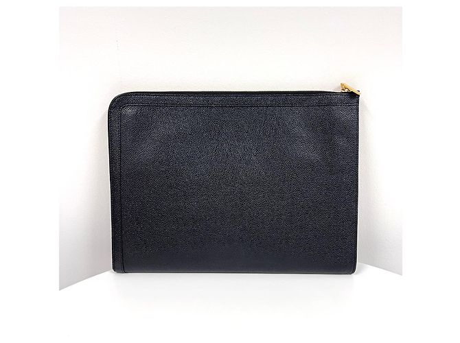 Thom Browne Clutch de Documentos em Pele Grão Pebble Preta - vista 4