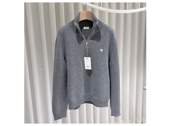Céline Triomphe Strickpullover aus Wolle und Kaschmir mit halbem Reißverschluss grau (S-grade/XL) - Ansicht 3