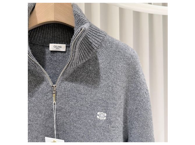 Céline Triomphe Strickpullover aus Wolle und Kaschmir mit halbem Reißverschluss grau (S-grade/XL) - Ansicht 4