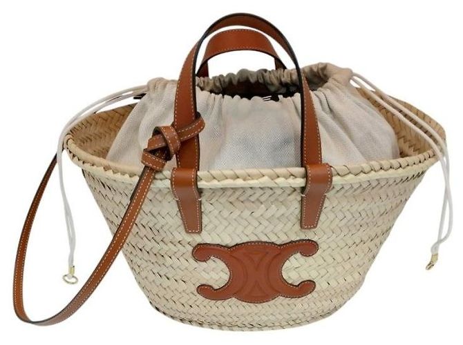 Céline Mini Panier Rattan Trionf Raffia Medium Classic Leaf Tote Bag Tan - vista 2