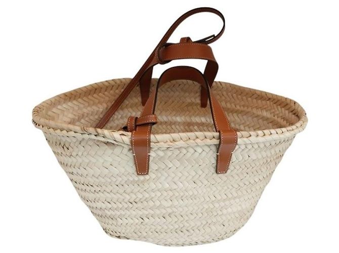 Céline Mini Panier Rattan Trionf Raffia Medium Classic Leaf Tote Bag Tan - vista 4