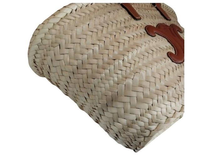 Céline Mini Panier Rattan Trionf Raffia Medium Classic Leaf Tote Bag Tan - vista 5