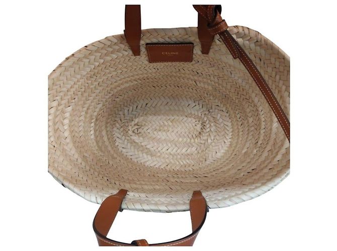 Céline Mini Panier Rattan Trionf Raffia Medium Classic Leaf Tote Bag Tan - vista 6