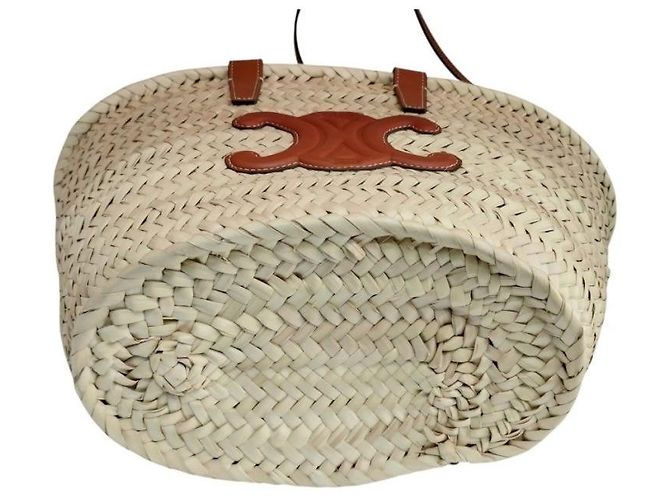 Céline Mini Panier Rattan Trionf Raffia Medium Classic Leaf Tote Bag Tan - vista 7