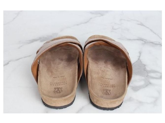 Brunello Cucinelli Pantofole in pelle marrone - vista 4