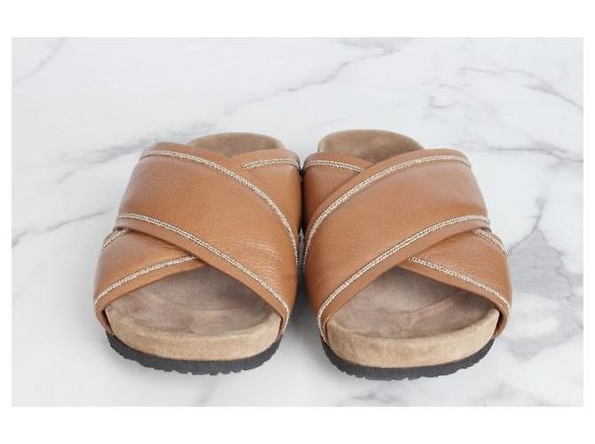 Brunello Cucinelli Pantofole in pelle marrone - vista 5