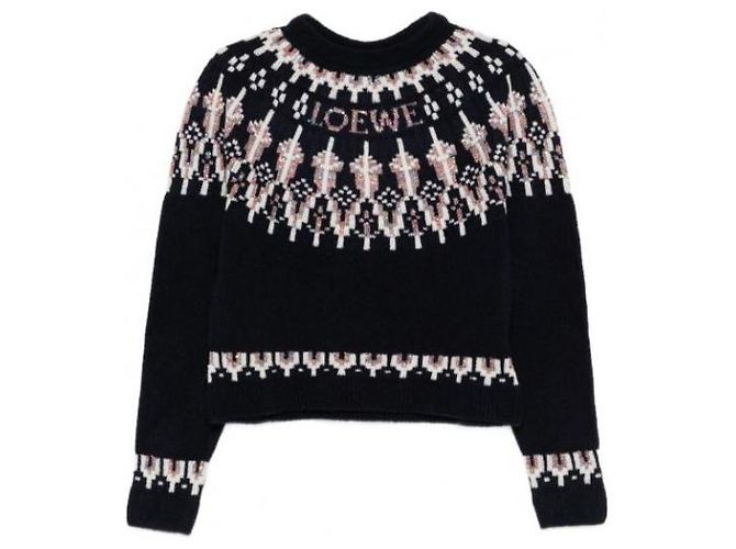 Loewe Strickpullover aus Wollmischung Navy Multi - Ansicht 4