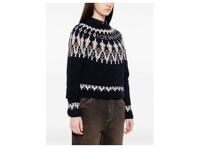 Loewe Strickpullover aus Wollmischung Navy Multi - Ansicht 6