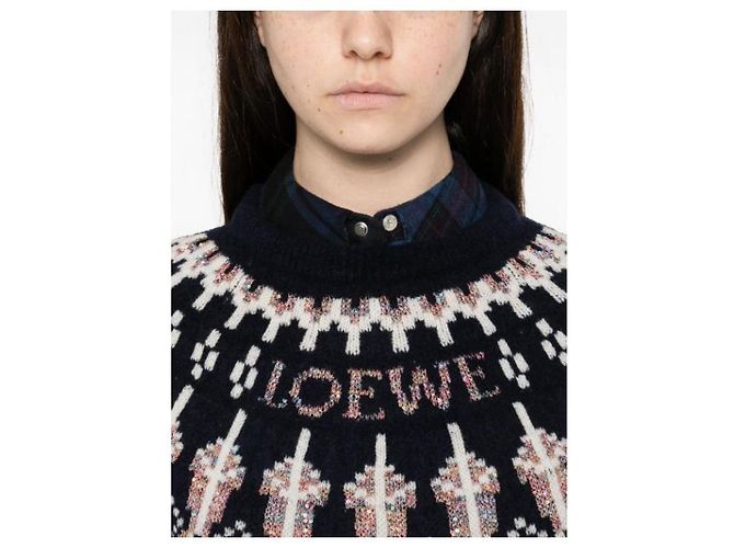 Loewe Strickpullover aus Wollmischung Navy Multi - Ansicht 7