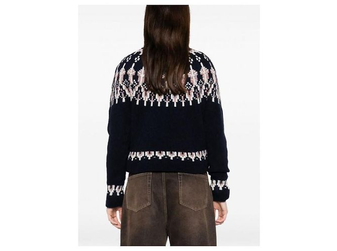Loewe Strickpullover aus Wollmischung Navy Multi - Ansicht 8