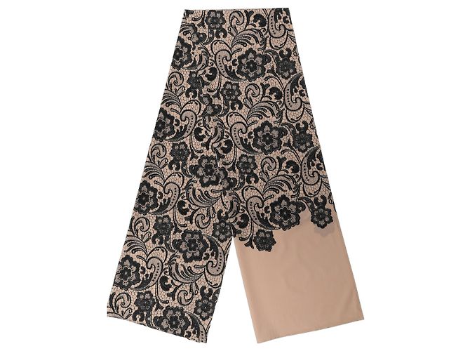 Dolce & Gabbana Sciarpa foulard in seta con pizzo floreale nero e beige - vista 2