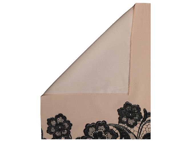 Dolce & Gabbana Sciarpa foulard in seta con pizzo floreale nero e beige - vista 3
