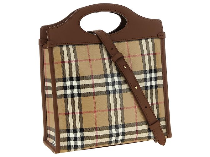 Mini borsa Burberry Pocket in cotone beige Check - vista 2