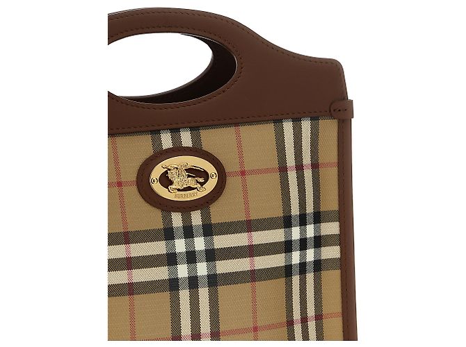 Mini borsa Burberry Pocket in cotone beige Check - vista 3