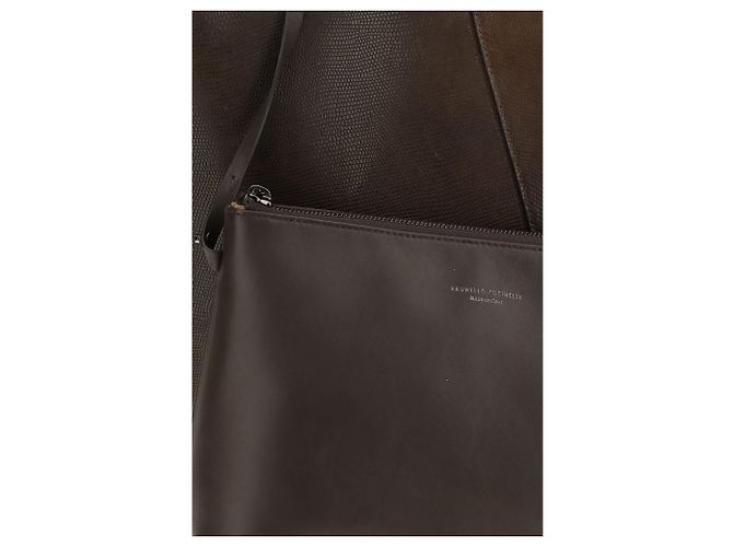 Brunello Cucinelli Bolsa de ombro Bos Taurus em couro de bezerro castanho - vista 4