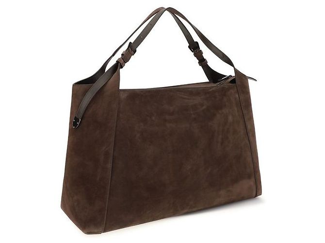 Brunello Cucinelli Borsa a tracolla in pelle scamosciata marrone - vista 3