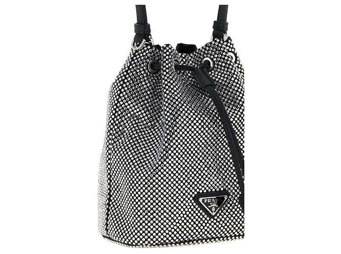 Prada Borsa Bucket Crystal Satin Marrone Pelle Saffiano - vista 3