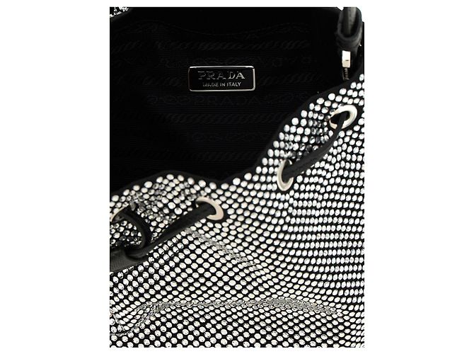 Prada Borsa Bucket Crystal Satin Marrone Pelle Saffiano - vista 4