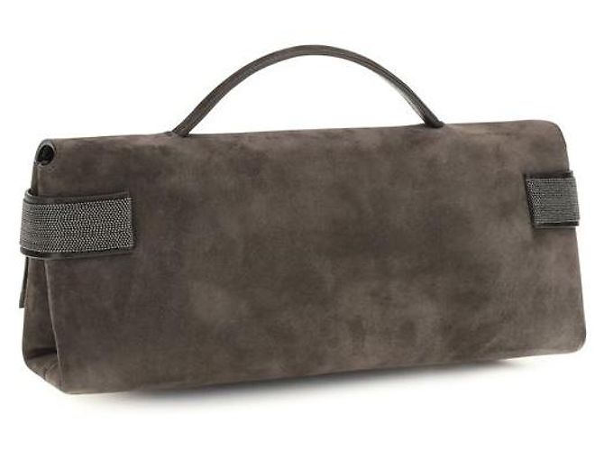 Brunello Cucinelli Borsa in pelle scamosciata marrone - vista 3