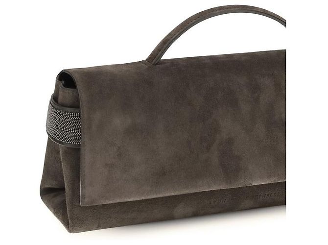Brunello Cucinelli Borsa in pelle scamosciata marrone - vista 4