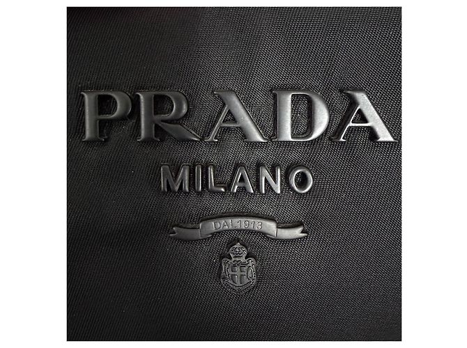 Prada Borsa Tote Bowling in nylon con logo, borsa a tracolla nera - vista 8