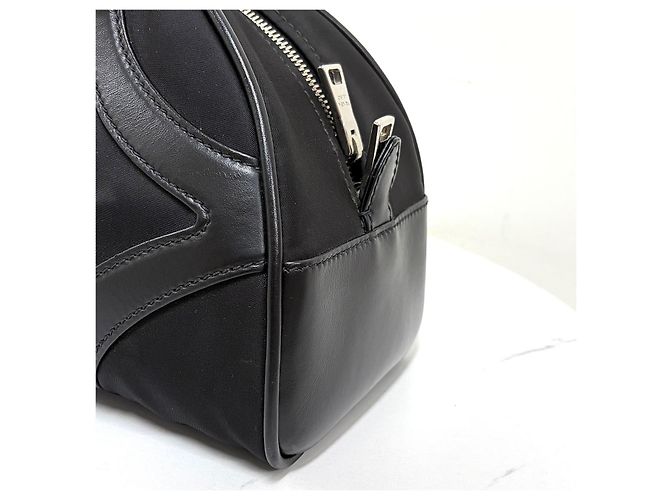 Prada Borsa Tote Bowling in nylon con logo, borsa a tracolla nera - vista 9