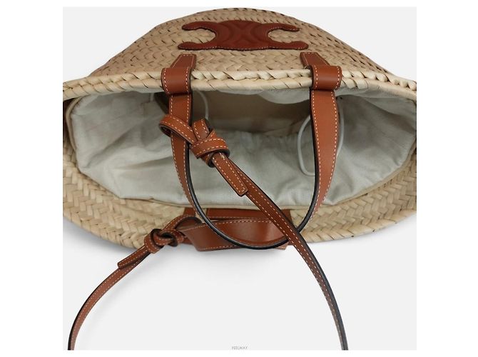 Céline Petit Panier Sac Cabas en Feuille de Palmier et Veau Classic - vue 5
