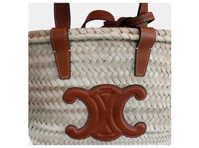 Céline Petit Panier Sac Cabas en Feuille de Palmier et Veau Classic - vue 6