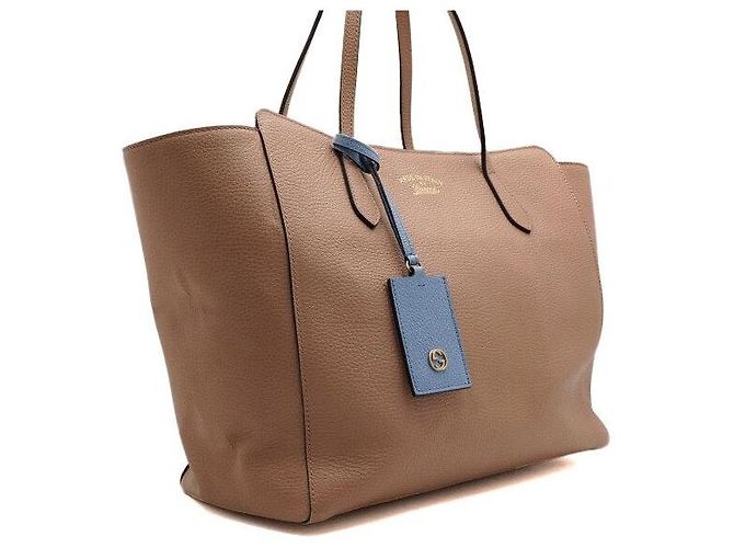 Gucci Borsa a Tracolla Shopper Swing Medium in Pelle Beige - vista 3
