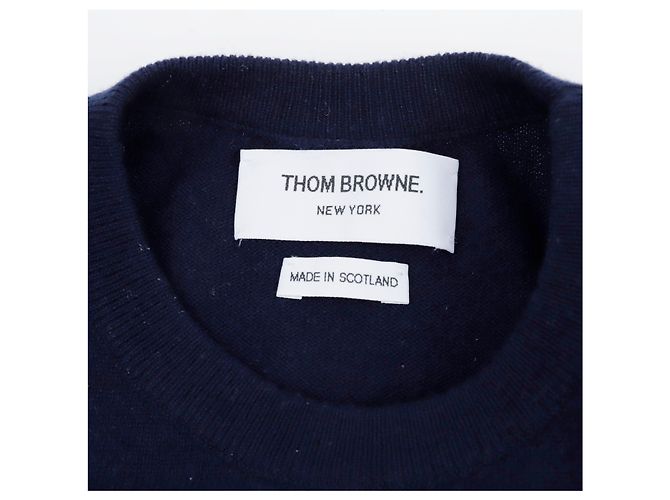 Thom Browne Kaschmir-Strickpullover mit Rundhalsausschnitt diagonal Navy - Ansicht 10