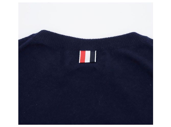 Thom Browne Kaschmir-Strickpullover mit Rundhalsausschnitt diagonal Navy - Ansicht 11