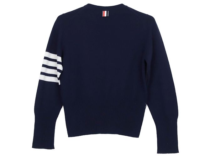 Thom Browne Kaschmir-Strickpullover mit Rundhalsausschnitt diagonal Navy - Ansicht 2