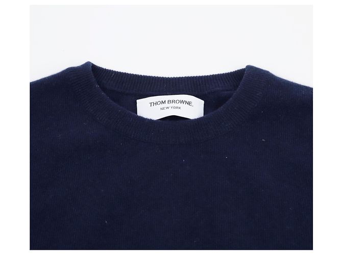 Thom Browne Kaschmir-Strickpullover mit Rundhalsausschnitt diagonal Navy - Ansicht 3