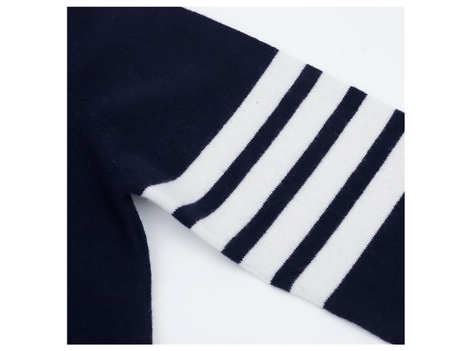 Thom Browne Kaschmir-Strickpullover mit Rundhalsausschnitt diagonal Navy - Ansicht 4