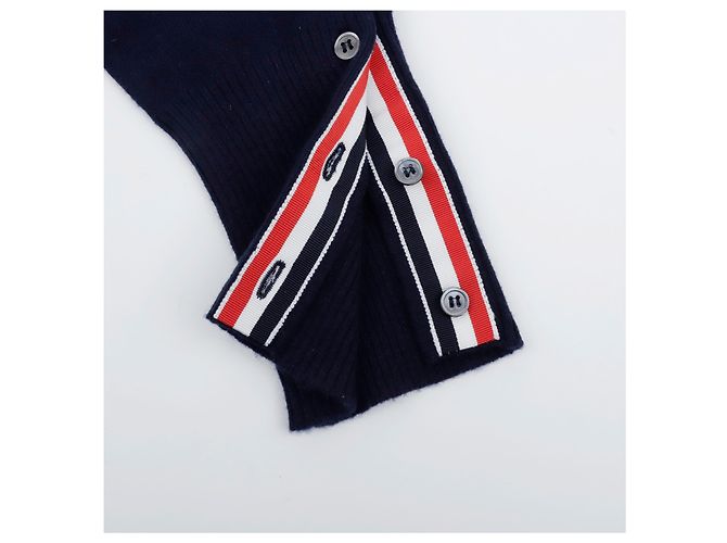 Thom Browne Kaschmir-Strickpullover mit Rundhalsausschnitt diagonal Navy - Ansicht 9