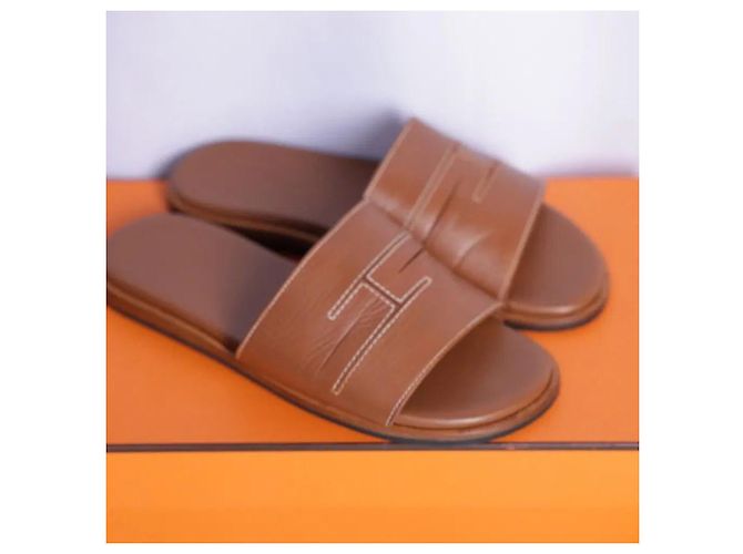 Hermès Sandalo Slipper Pacific Leather Gold - vista 4